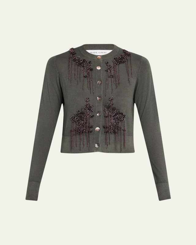 Embroidered Button-Front Cardigan
